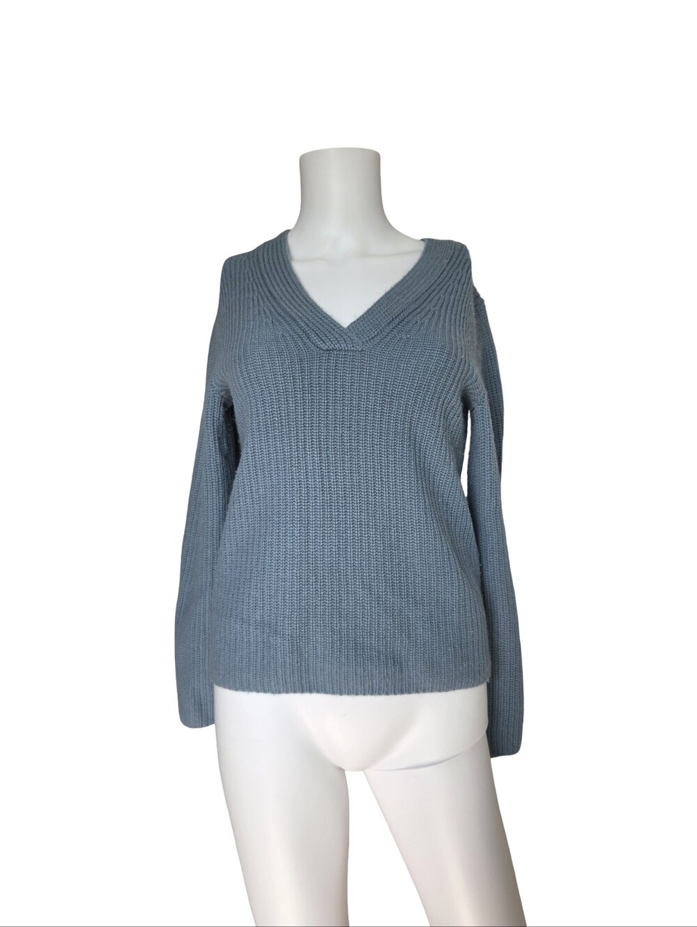 Vince V Neck Sweater Wool Cashmere Ribbed Knit Blue Office Womens Size XXS